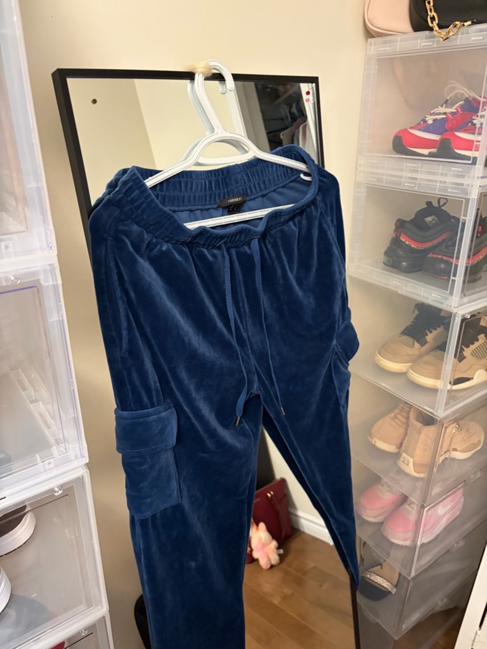 Forever 21 Navy Velvet Cargo Joggers